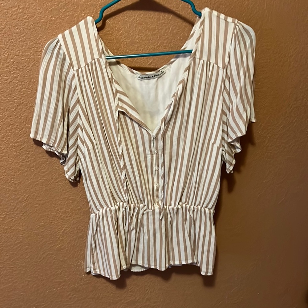 Brown and White Striped Blouse